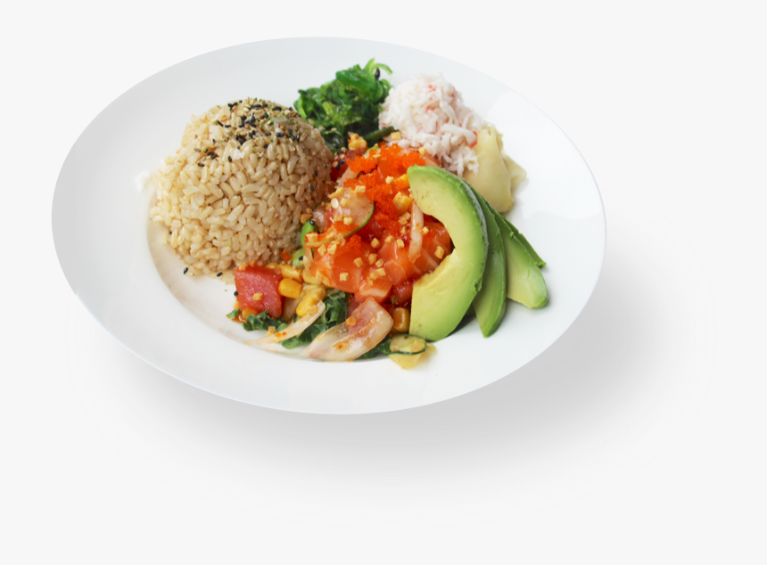A Bowl Of Fish Poke With Avocado And Rice - Steamed Rice, HD Png Download, Free Download
