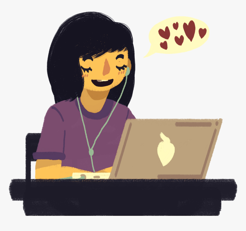 A Girl Sitting At A Desk Typing On Her Computer And - Girl Typing On Computer Cartoon, HD Png Download, Free Download