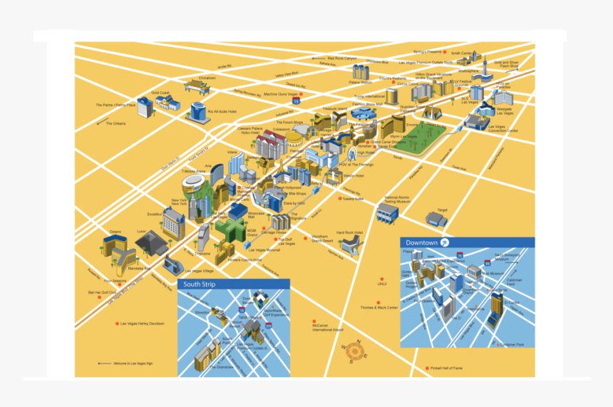 Illustrated Map Of Las Vegas Strip And Hotels - Plan, HD Png Download, Free Download