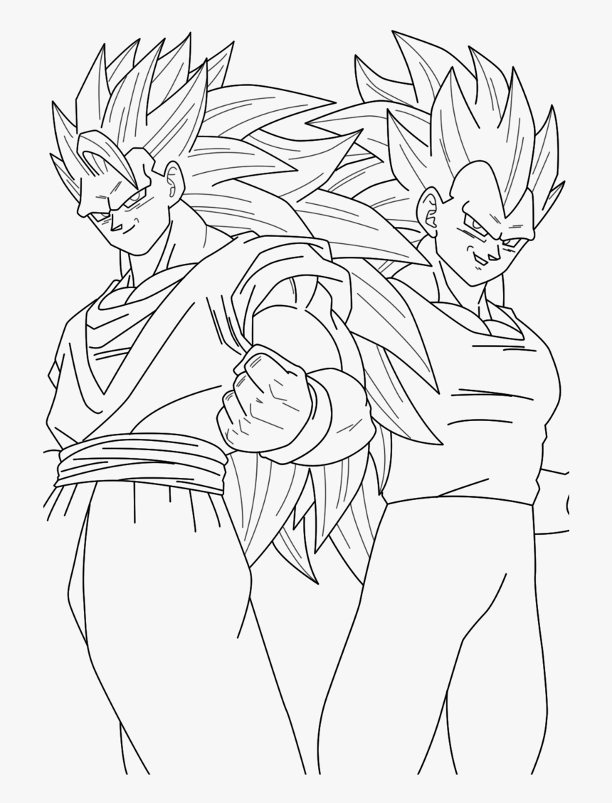 Goku Ssj3 And Vegeta Ssj3 Lineart By Jonathanpiccini - Goku And Vegeta Drawings, HD Png Download, Free Download