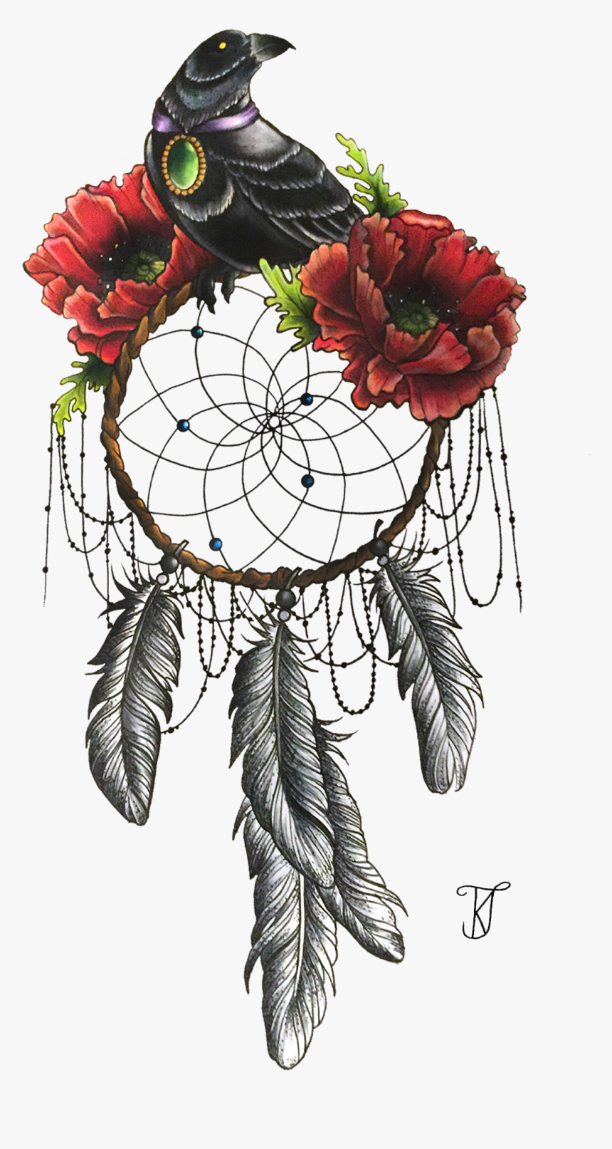 Clip Art Dream Catcher With Flowers - Dreamcatcher And Bird Tattoo, HD Png Download, Free Download