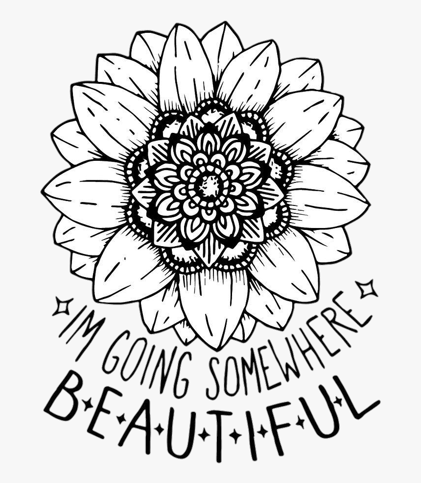 Tumblr Blackandwhite Flower Flowers Inscription Sticker - Sunflower, HD Png Download, Free Download