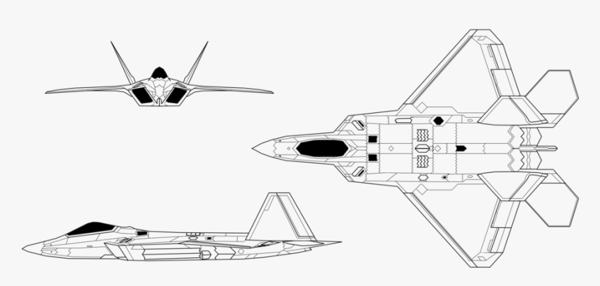 Airplane Drawing Top View - F 22 3 View, HD Png Download, Free Download