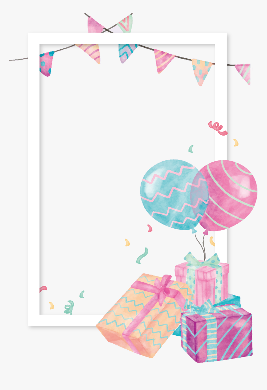 Watercolor Balloons Frame Birthday Png, Transparent Png, Free Download