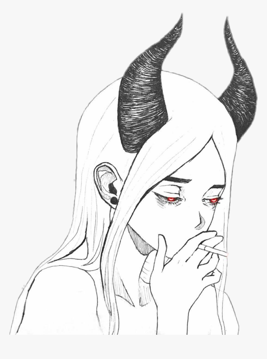 image #anime #smoke #cigarette #alone #devil #demon - Devil Anime Girl  Drawing, HD Png Download - kindpng