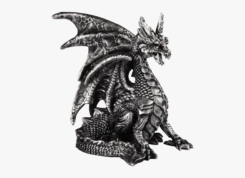 Small Seated Silver Dragon Statue - Silver Dragon Statue, HD Png Download, Free Download