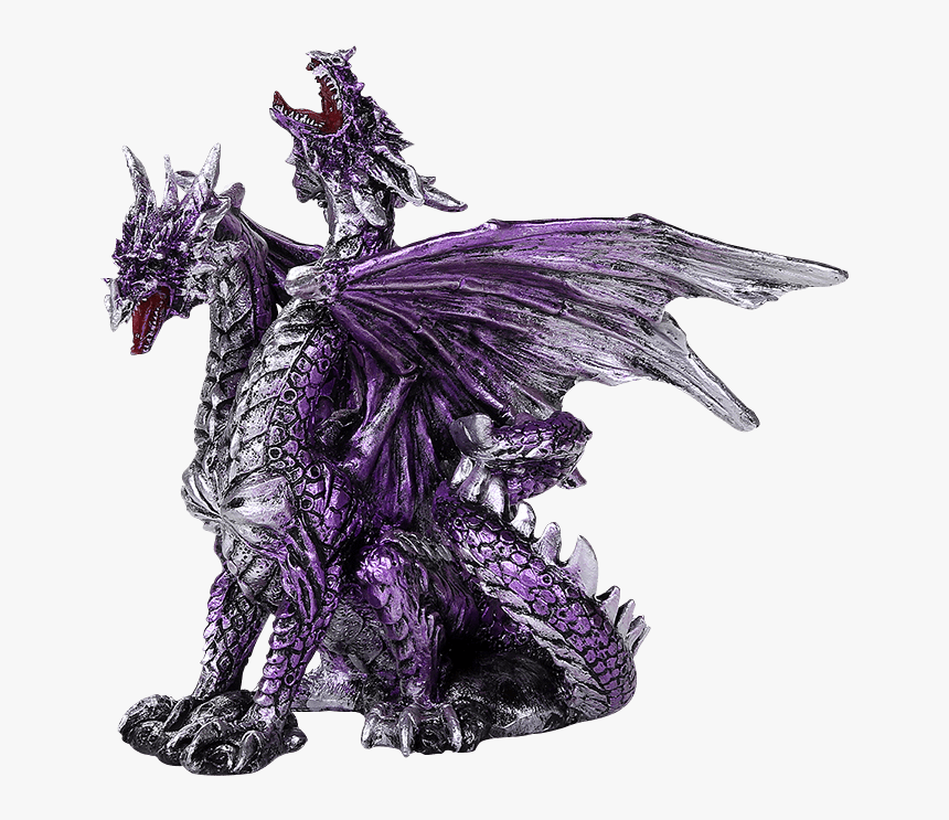 Double Headed Purple And Silver Dragon Statue - Dragon With 2 Heads, HD Png Download, Free Download