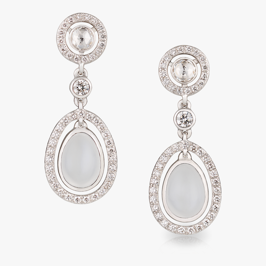 White Diamond, White Gold & Moonstone Earrings - Earrings, HD Png Download, Free Download