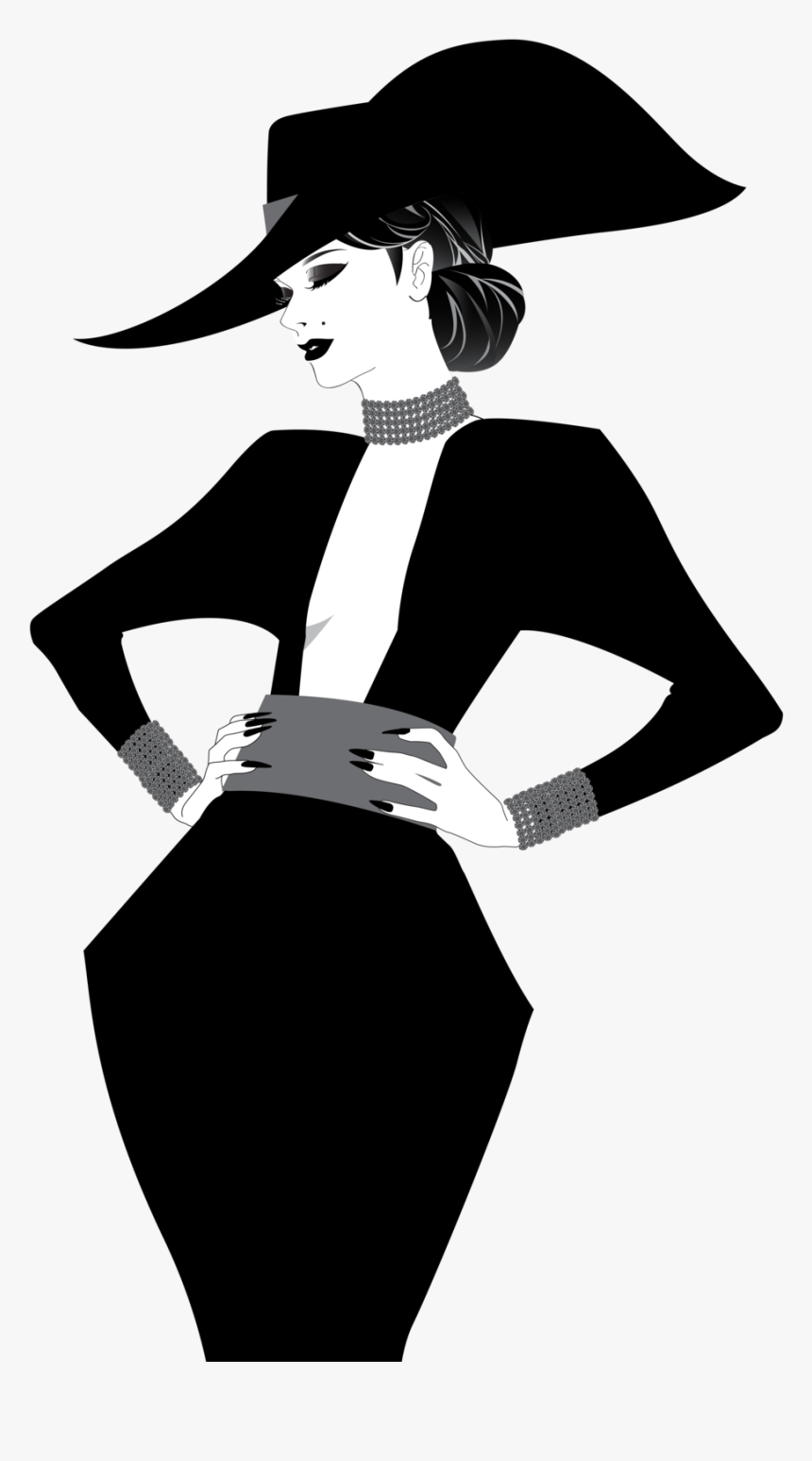 Simple Design Art Silhouette Clip Art - Elegant Lady With Hat Silhouette, H...