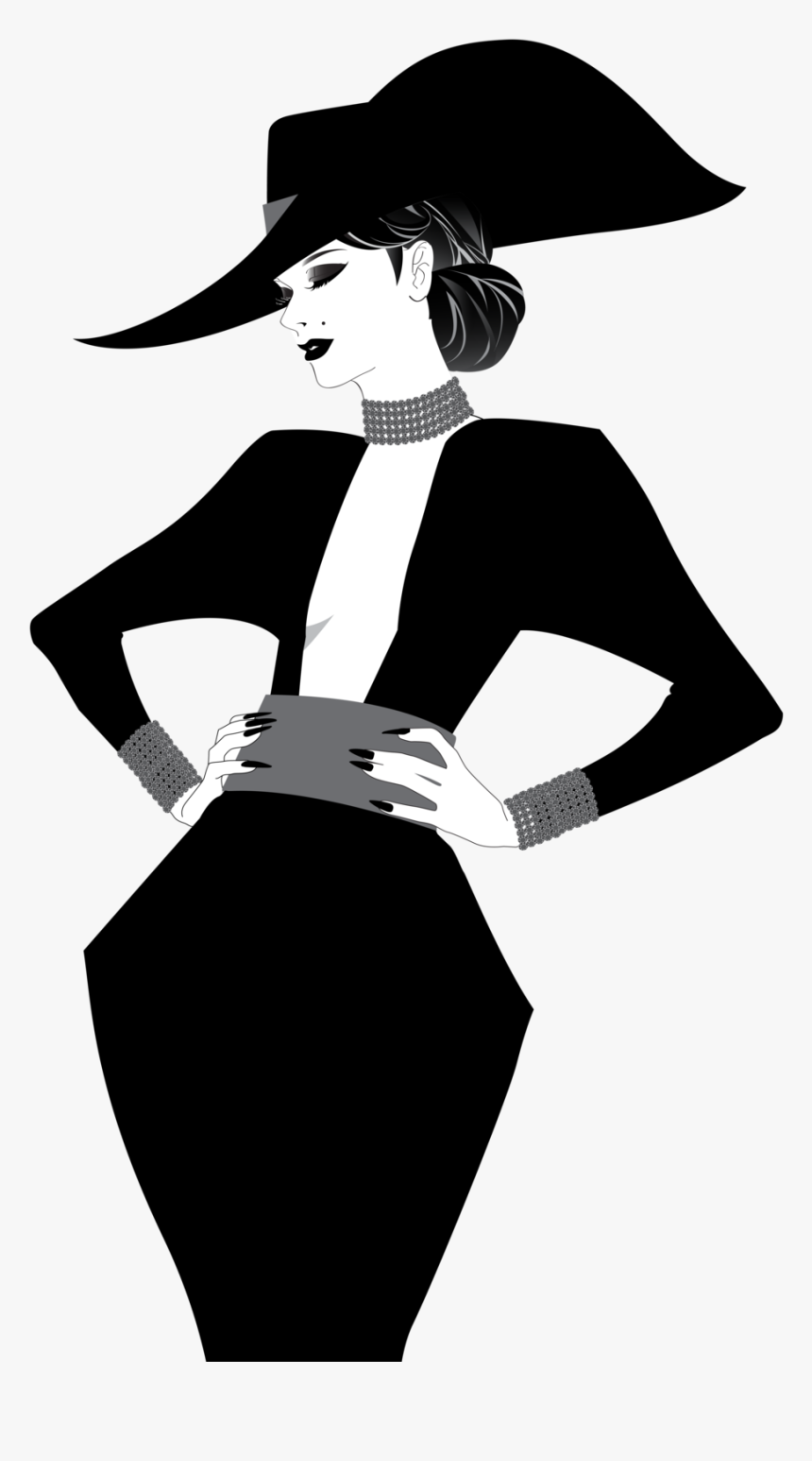 Simple Design Art Silhouette Clip Art - Elegant Lady With Hat Silhouette, HD Png Download, Free Download