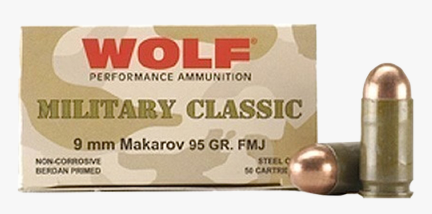 Wolf 9mm Makarov Ammunition Military Classic 94 Grain - Bullet, HD Png Download, Free Download