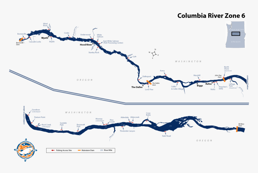 Columbia River Zone - Columbia River River Mile Map, HD Png Download, Free Download