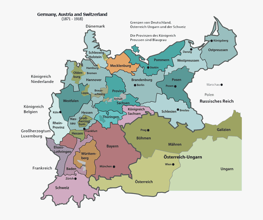 Germany, Austria And Switzerland Between 1871 And - Austria And Germany On Map, HD Png Download, Free Download