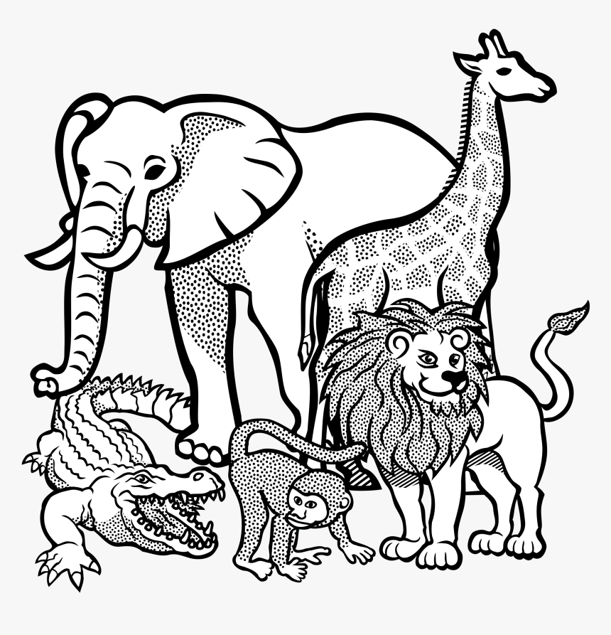 Affe Africa Afrika Animal Animals Crocodile Elephant - Animals Clipart Black And White, HD Png Download, Free Download