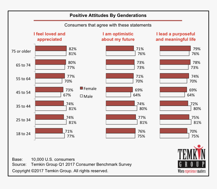 Positive Attitude By Gender And Generation - 2018 Temkin Experience Ratings, HD Png Download, Free Download