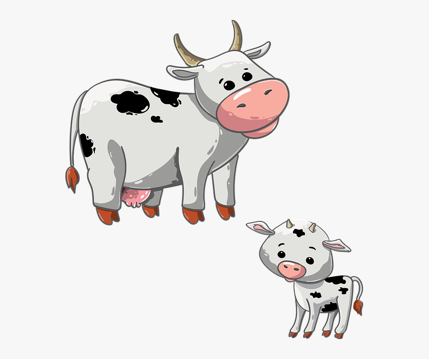 Transparent Cattle Png - Cute Cow And Calf Clipart, Png Download, Free Download