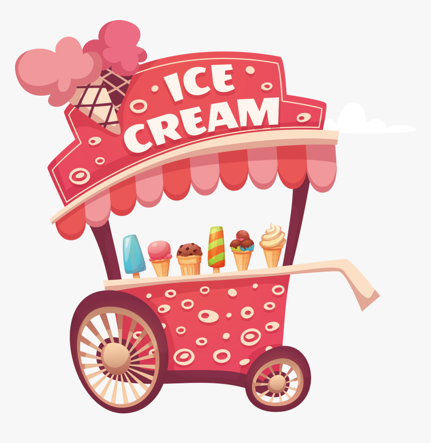 Vector Cart Ice Cream Free Frame Clipart - Ice Cream Cart Clipart, HD Png Download, Free Download