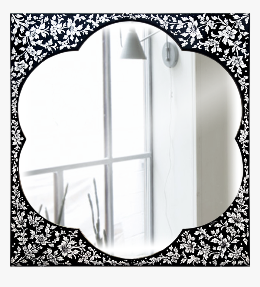 Floral Mirror Black Background - Monochrome, HD Png Download, Free Download