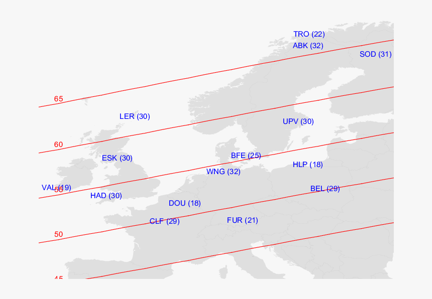 The Locations Of The Magnetic Observatories Used - Slope, HD Png Download, Free Download