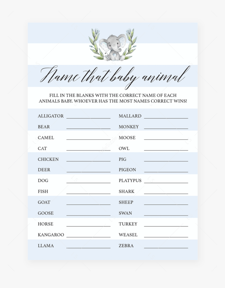 Elephant Baby Shower Games Printable Name That Baby - Protea, HD Png Download, Free Download