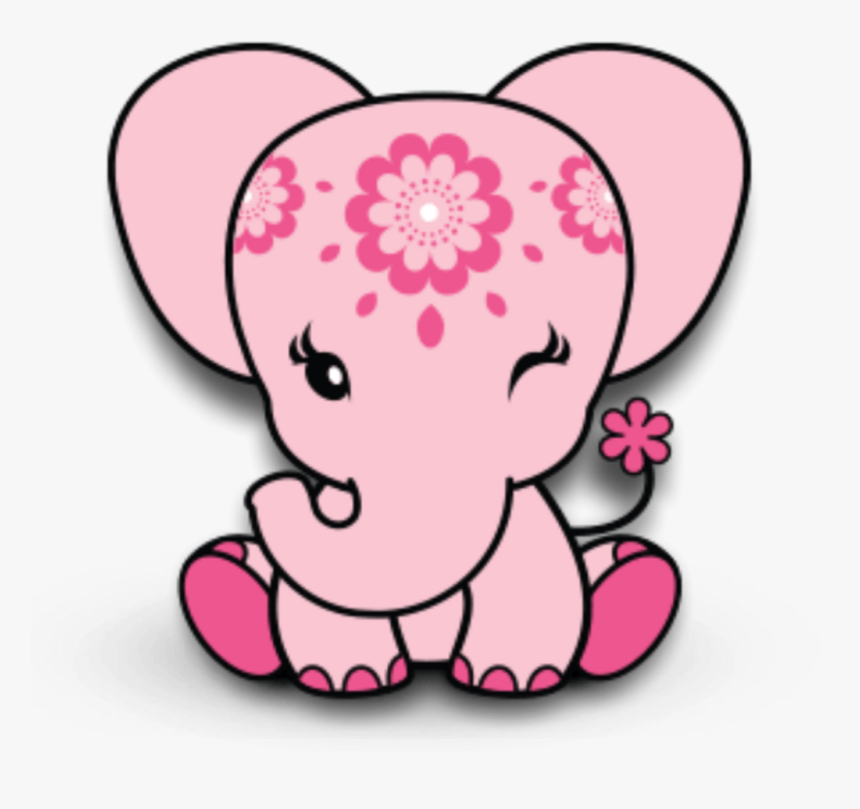 Pink Elephant Animals Babyshower Baby Decoration Scrapb - Pink Cartoon Baby Elephant, HD Png Download, Free Download