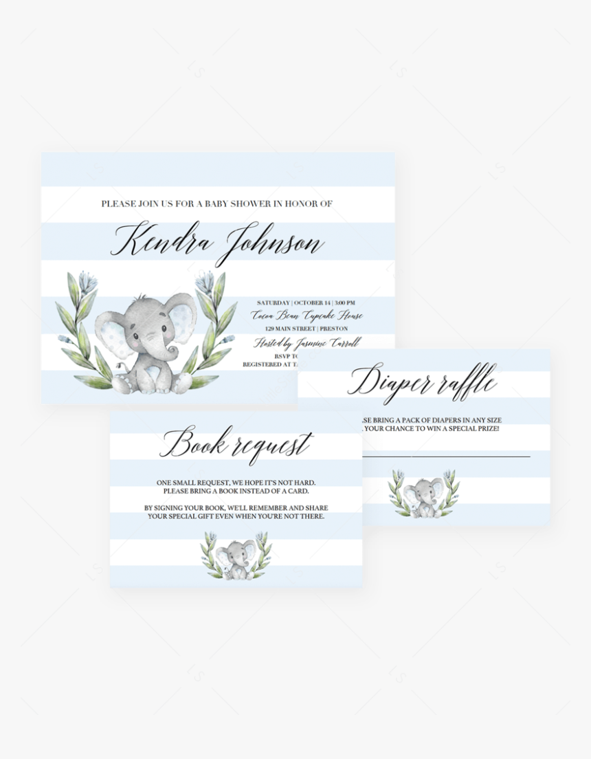 Elephant Themed Baby Shower Invitation Templates For - Baby Shower, HD Png Download, Free Download