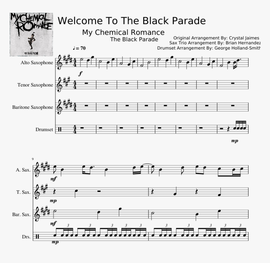 Welcome To The Black Parade Sheet Music Composed By - Radioactive Tenor Sax Sheet Music, HD Png Download, Free Download