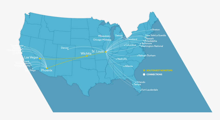 Map Of Southwest Connections - Direct Flights From Wichita, HD Png Download, Free Download