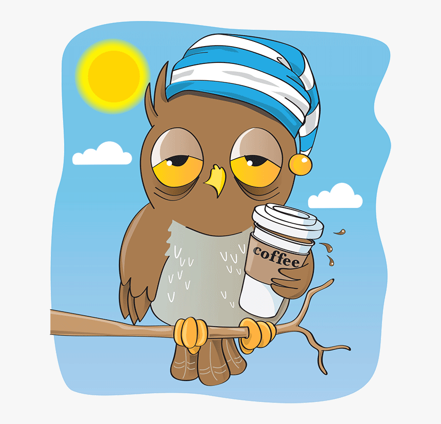 An Owl With Caffeine - Owl Drinking Coffee Cartoon, HD Png Download, Free Download