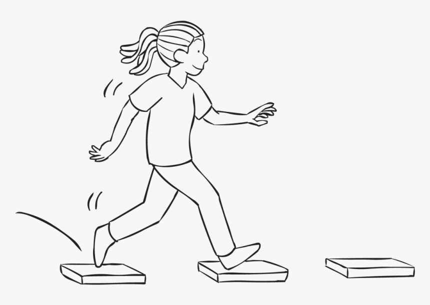 Woman Stepping Across Stepping Stones As Part Of Group - Line Art, HD Png Download, Free Download