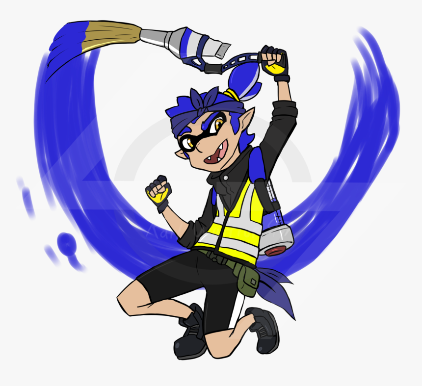 A Blue Inkling Wielding An Ink Brush, Ready To Splat - Splatoon 2 Fan Art Inkbrush, HD Png Download, Free Download