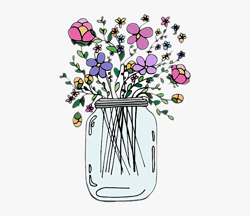 Florero Png , Png Download - Mason Jar With Flowers Sticker, Transparent Png, Free Download