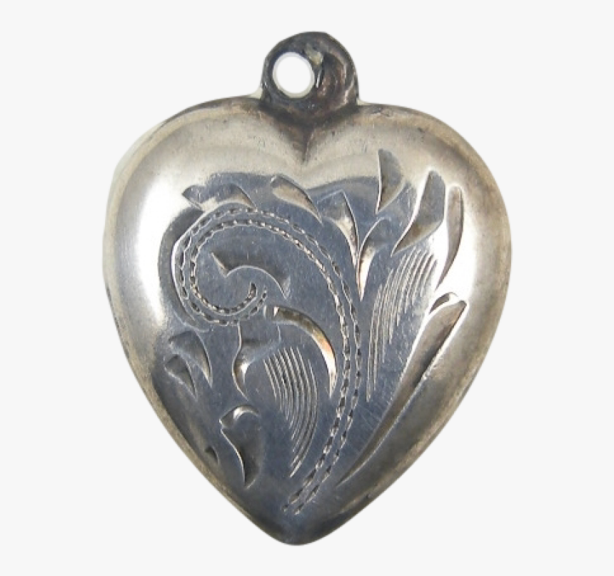 Etched Vintage 1941 Sterling Silver Puffy Heart Charm - Locket, HD Png Download, Free Download