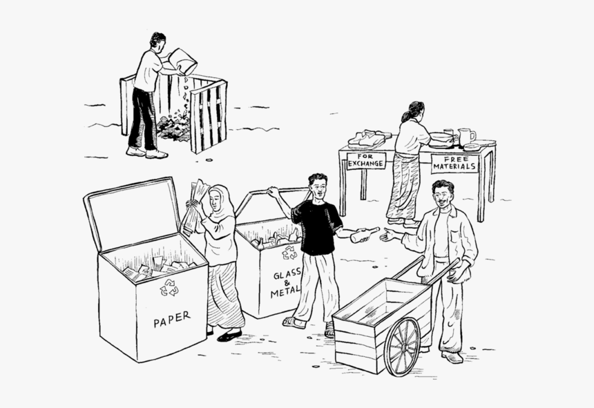 People Sort Trash And Recyclables Into Areas Marked - Drawing Of People In A Community, HD Png Download, Free Download