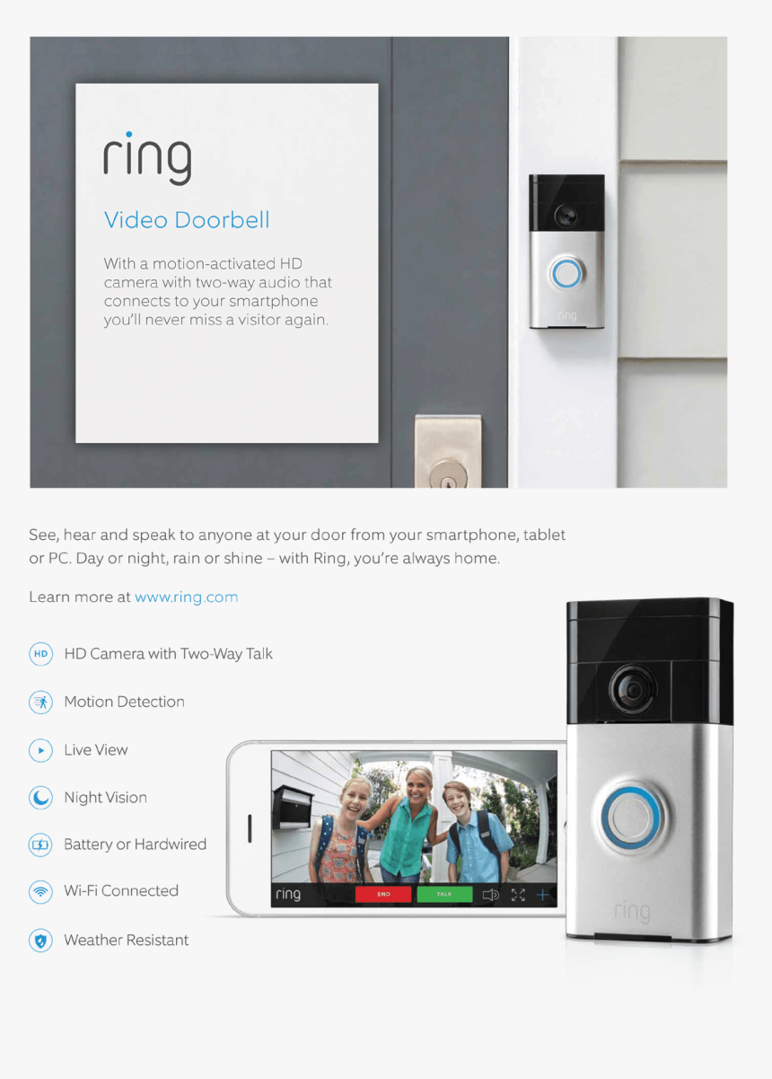 Ring Doorbell, Ring Camera, Security Camera - Video Doorbell For Deaf, HD Png Download, Free Download