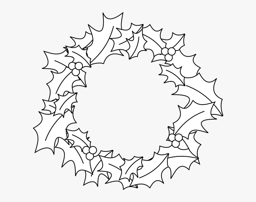 Christmas Wreath Black And White, HD Png Download - kindpng