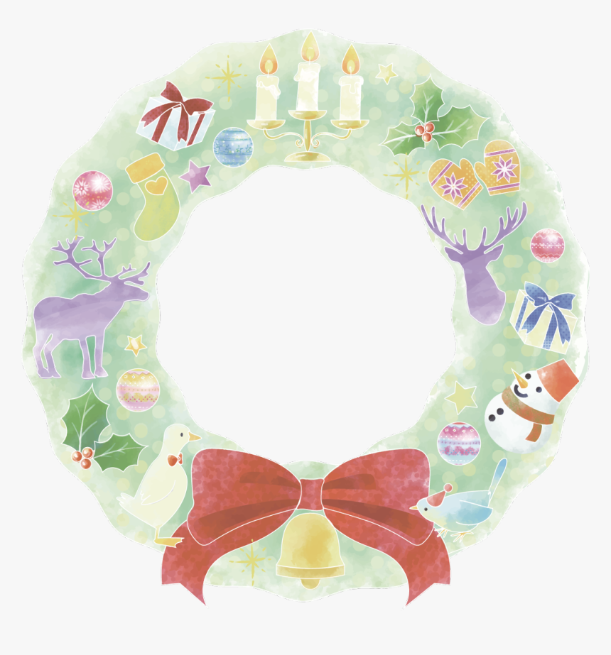 #christmas #wreath #holly #deer #snowman #giftboxs - クリスマス イラスト 水彩 フリー, HD Png Download, Free Download