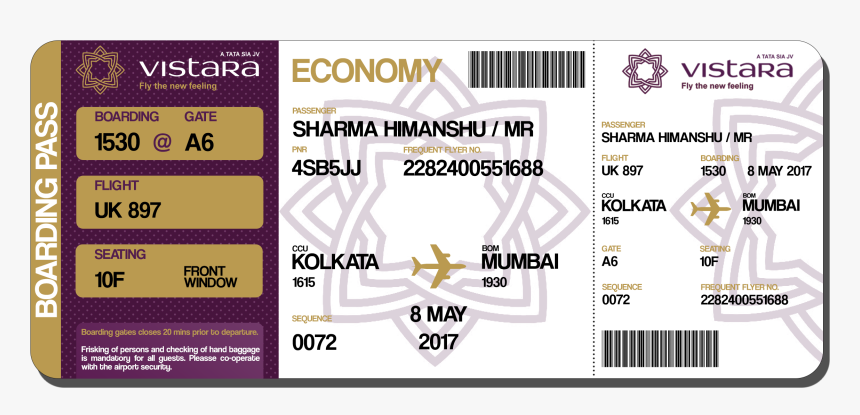 Vistara Flight Boarding Pass HD Png Download Kindpng ux-ui-design-anatomy-of-boarding-pass-by-avishek-nayak-ux-44-off