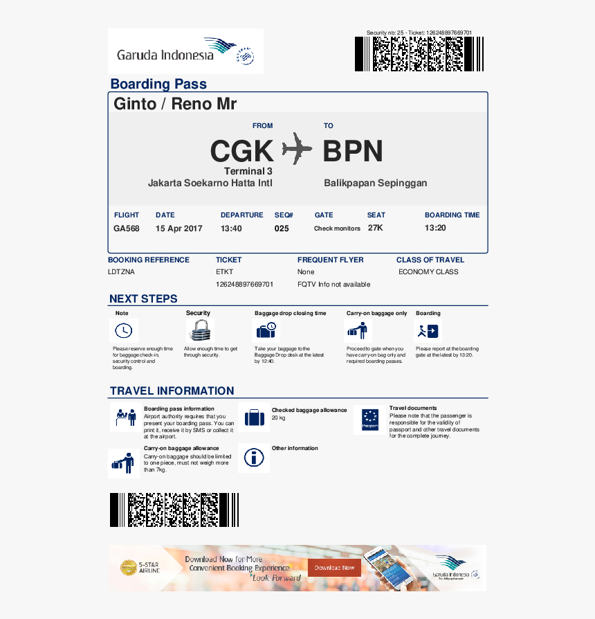 Boarding Pass Online Garuda Indonesia, HD Png Download, Free Download