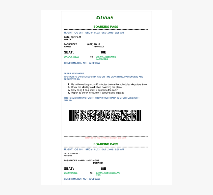 Boarding Pass Citilink Pdf, HD Png Download, Free Download