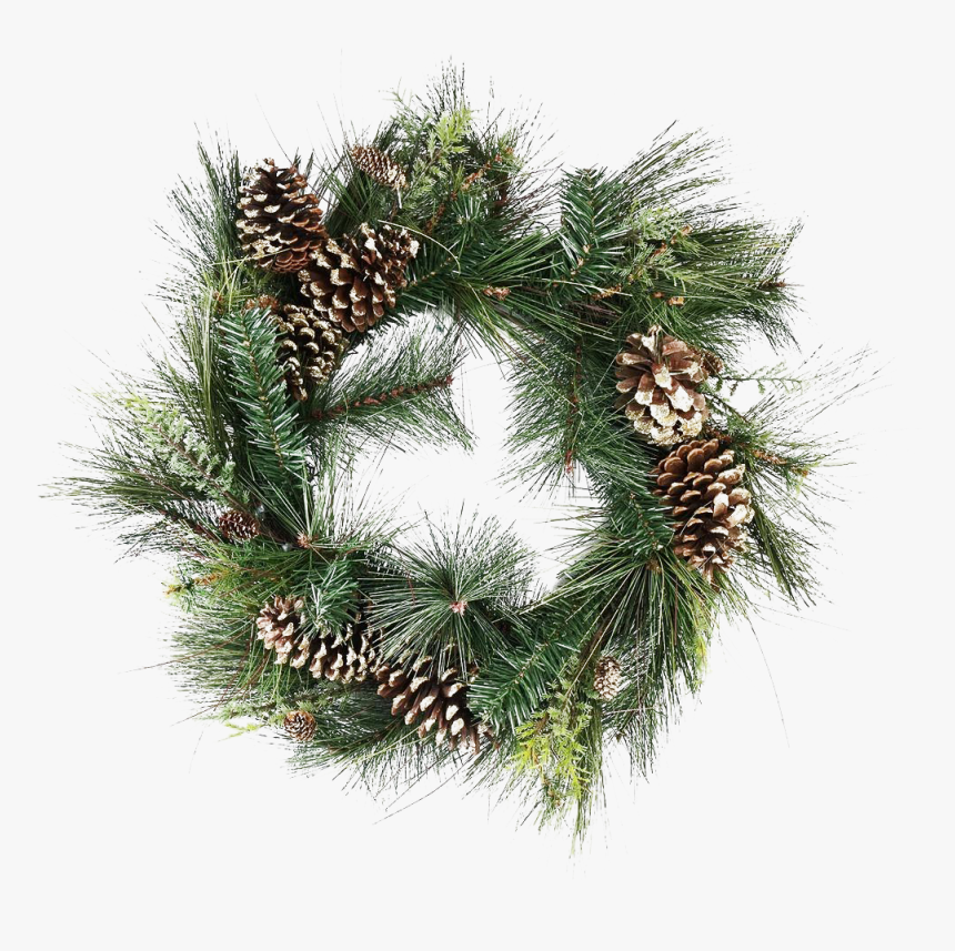 Gold Christmas Wreath Png Transparent Image - Green Wreath With Pinecones, Png Download, Free Download