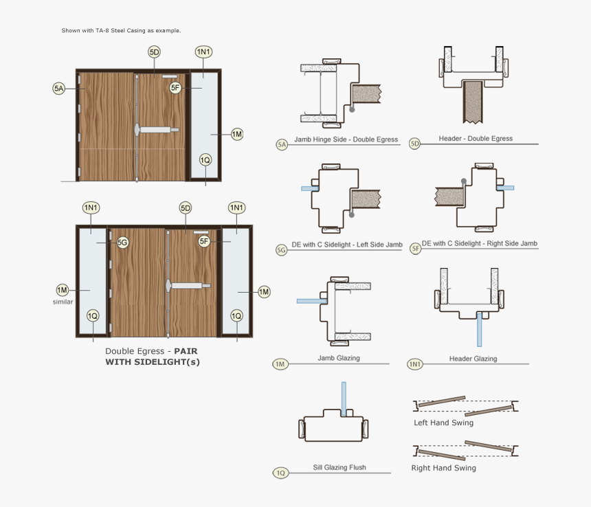 Timely Door Frames Double Egress Pair With C Sidelight - Double Egress Door Detail, HD Png Download, Free Download