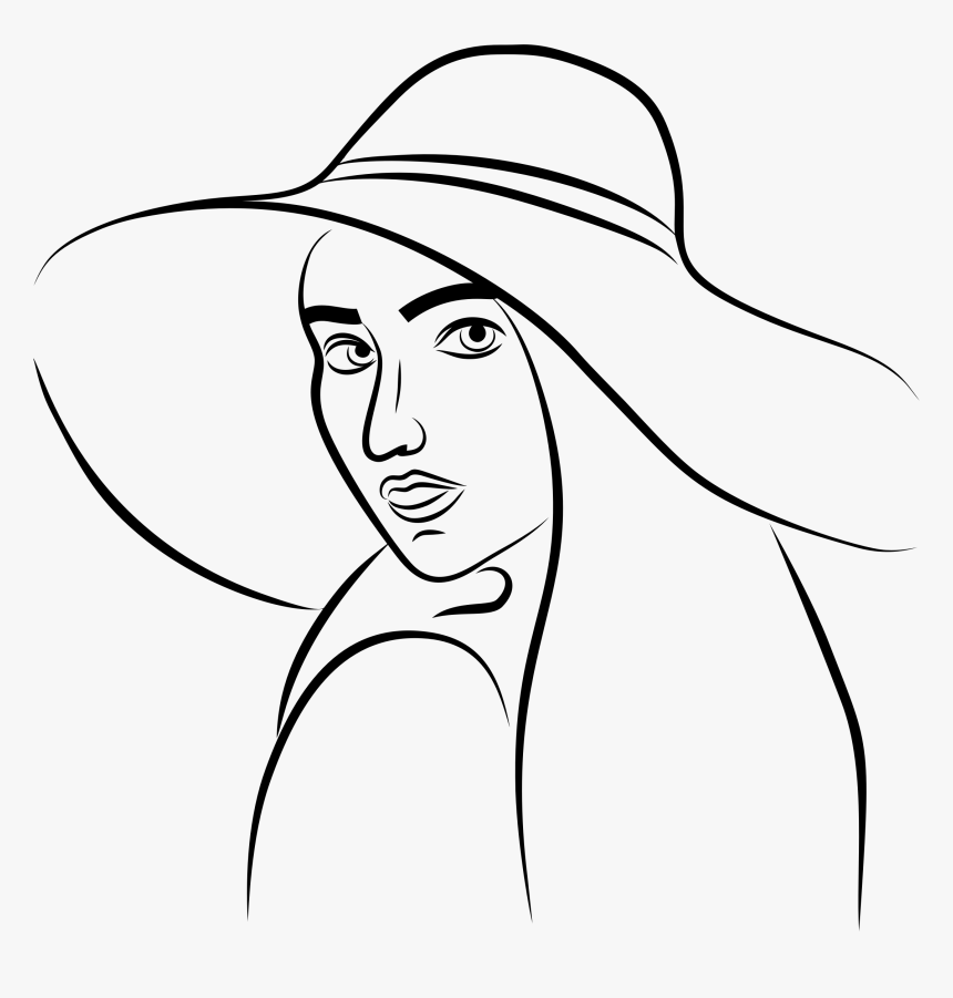 Woman In Hat Line Art Clip Arts - Mulher Com Chapeu Png, Transparent Png, Free Download