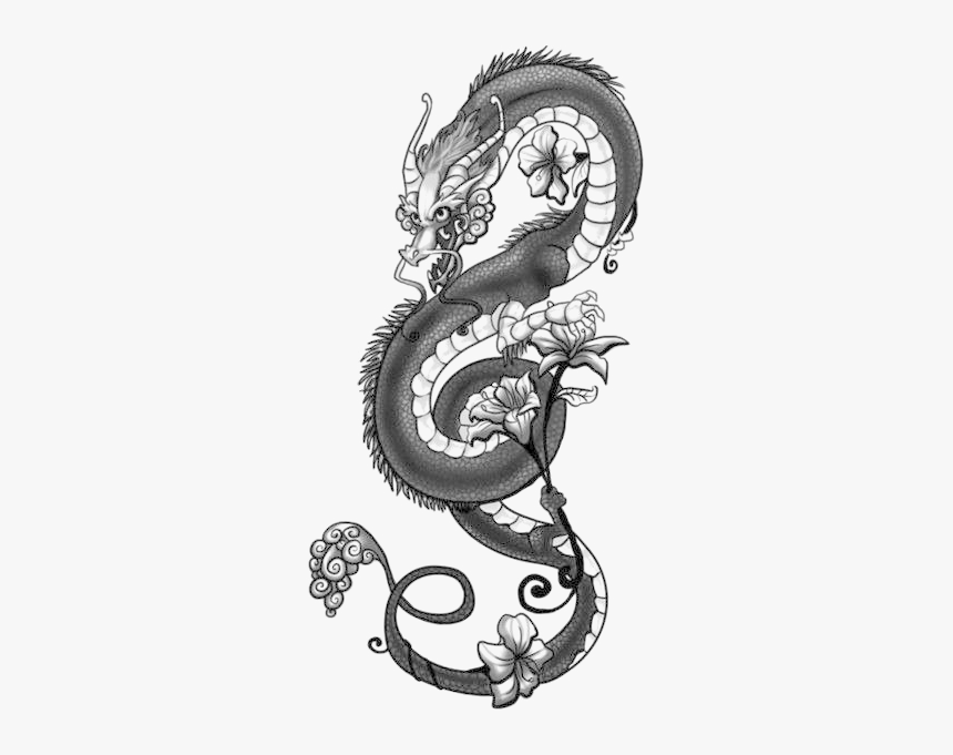 Tattoo Japanese Dragon Drawing Chinese Dragon - Dragon With Flower Tattoo, HD Png Download, Free Download