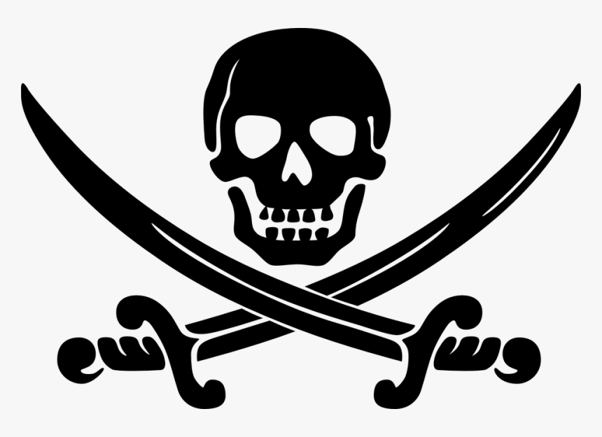 Skull, Swords, Crossed, Black, Coat Of Arms, Pirates - Transparent Pirate Logo, HD Png Download, Free Download