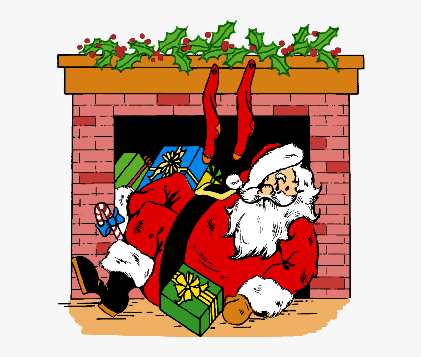 Fireplace Chimney Clipart - Animated Santa Coming Down The Chimney, HD Png Download, Free Download