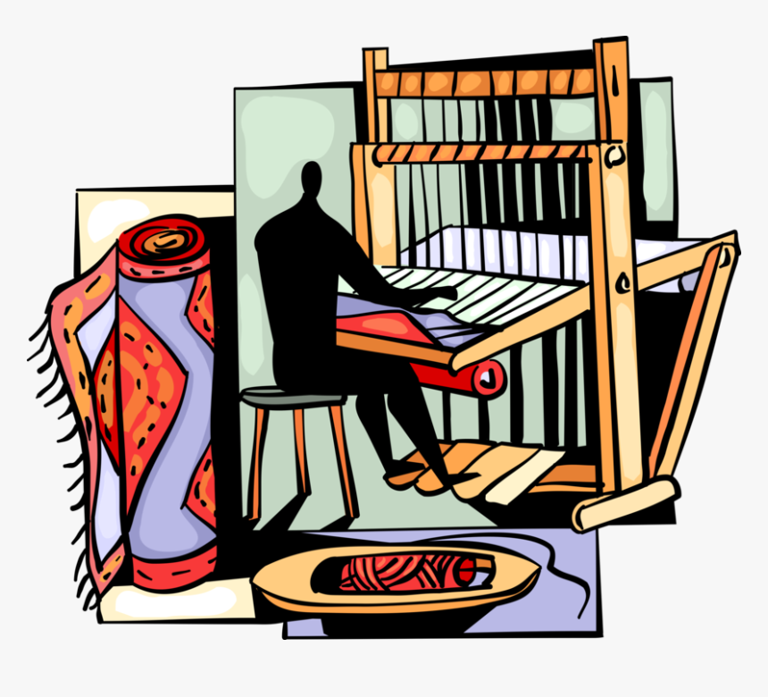 Vector Illustration Of Weaver Operates Weaving Loom - Loom Clipart, HD Png ...
