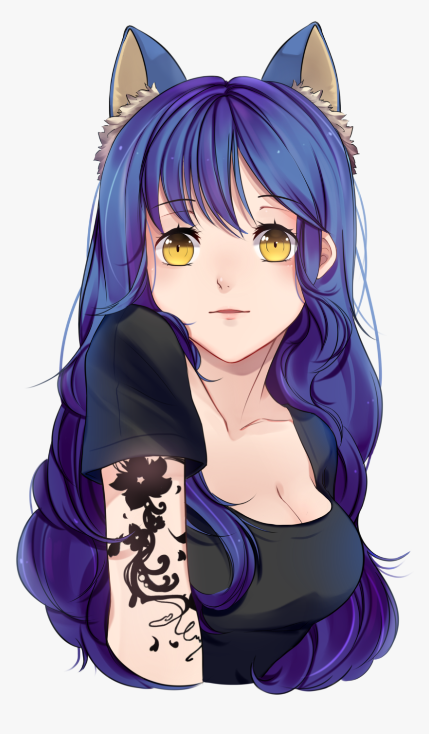Tattoo Anime Cat Girl Purple Anime Cat Girl Hd Png Download - kawaii anime cat girl roblox