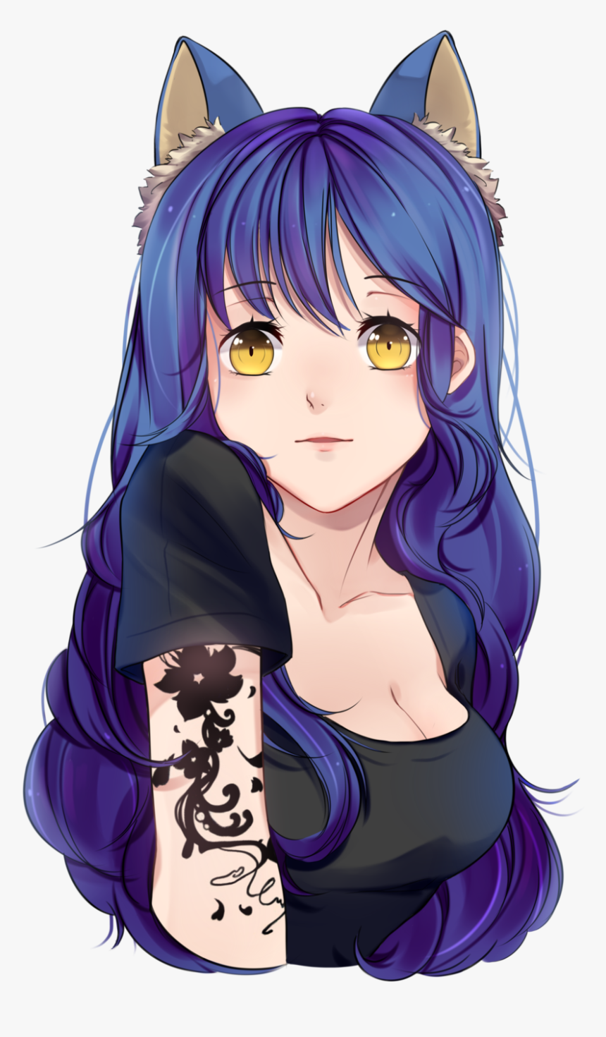 Tattoo Anime Cat Girl - Purple Anime Cat Girl, HD Png Download, Free Download