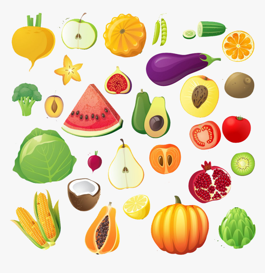 Fruit Vegetable Illustration Cartoon - Fruits Vegetable Drawing, HD Png Download, Free Download